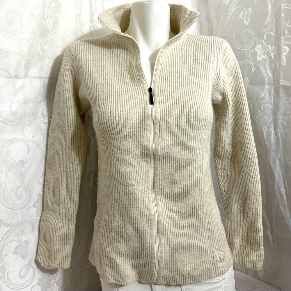 Sun Ice Ecru Ribbed Mock Neck Zip Up Sweater